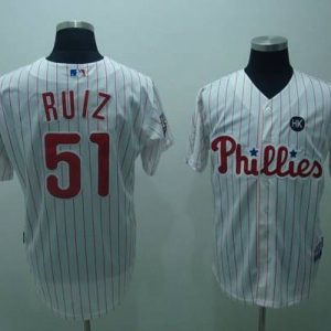 Phillies #51 Carlos Ruiz Stitched White Red Strip Jersey