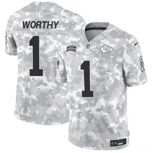Kansas City Chiefs #1 Xavier Worthy Arctic Camo 2024 F.U.S.E. Salute To Service Limited Stitched Jersey