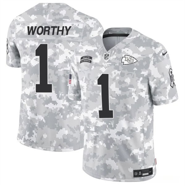 Kansas City Chiefs #1 Xavier Worthy Arctic Camo 2024 F.U.S.E. Salute To Service Limited Stitched Jersey