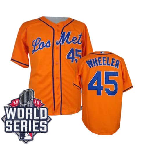 Mets #45 Zack Wheeler Orange Los Mets Cool Base W 2015 World Series Patch Stitched Jersey