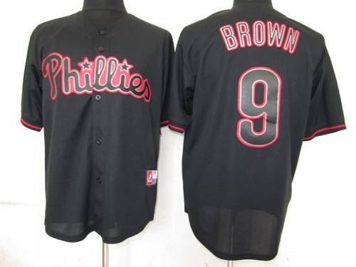 Phillies #9 Domoic Brown Black Fashion Stitched Jersey
