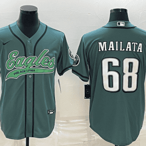 Philadelphia Eagles #68 Jordan Mailata Green With Patch Cool Base Stitched Baseball Jersey