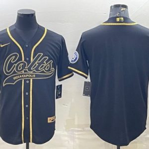 Indianapolis Colts Blank Black Gold With Patch Cool Base Stitched Baseball Jersey