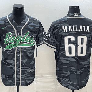 Philadelphia Eagles #68 Jordan Mailata Grey Camo With Patch Cool Base Stitched Baseball Jersey