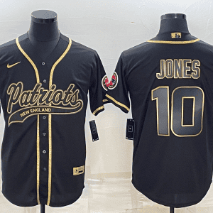 New England Patriots #10 Mac Jones Black Gold With Patch Cool Base Stitched Baseball Jersey