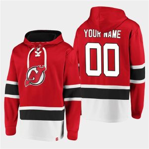 New Jersey Devils Custom Red Ageless Must-Have Lace-Up Pullover Hoodie
