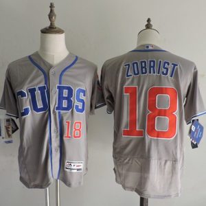 Cubs #18 Ben Zobrist Grey Flexbase Authentic Collection Alternate Road Stitched Jersey