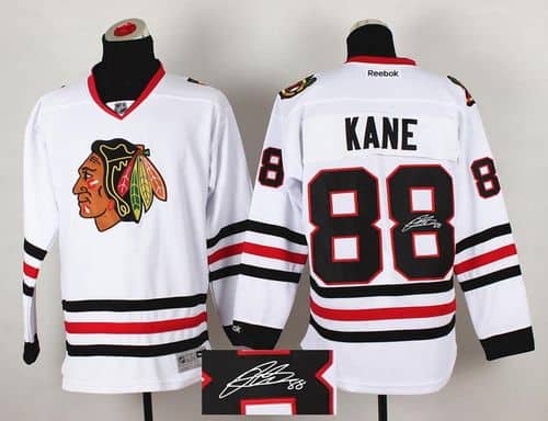 Blackhawks #88 Patrick Kane White Autographed Stitched Jersey