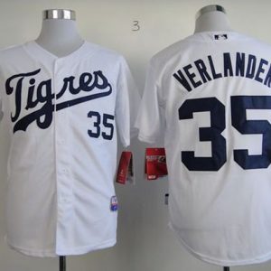 Tigers #35 Justin Verlander White Home "Los Tigres" Stitched Jersey