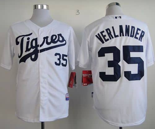 Tigers #35 Justin Verlander White Home "Los Tigres" Stitched Jersey