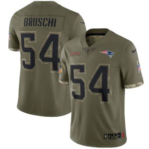 New England Patriots #54 Tedy Bruschi 2022 Olive Salute To Service Limited Stitched Jersey