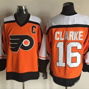 Flyers #16 Bobby Clarke Orange Black CCM Throwback Stitched Jersey