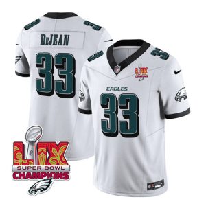 Philadelphia Eagles #33 Cooper DeJean White 2025 Eagles Logo Super Bowl LIX Patch New F.U.S.E. Vapor Untouchable Limited Stitched Jersey