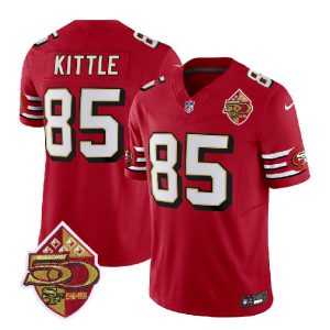 San Francisco 49ers #85 George Kittle Red 2023 F.U.S.E. 50th Patch Throwback Stitched Jersey