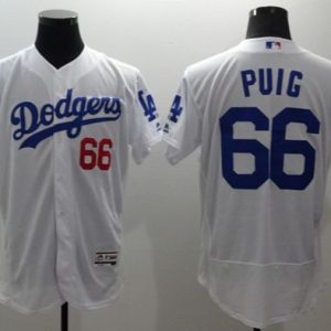 Dodgers #66 Yasiel Puig White Flexbase Authentic Collection Stitched Jersey