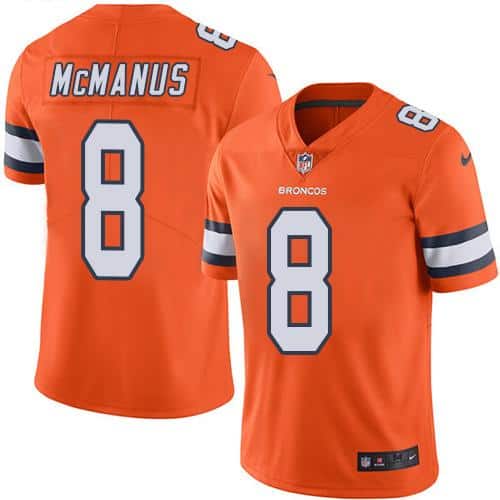 Broncos #8 Brandon McManus Orange Stitched Limited Rush Nike Jersey