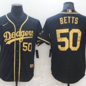 Los Angeles Dodgers #50 Mookie Betts Black Gold 2020 World Series Stitched Jersey