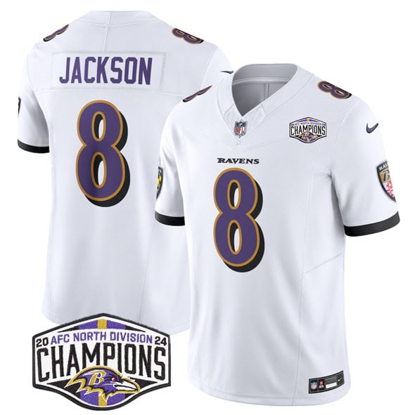 Baltimore Ravens #8 Lamar Jackson White F.U.S.E. 2024 AFC North Division Champions Vapor Limited Jersey
