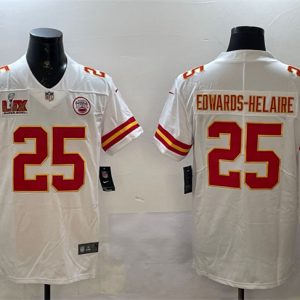 Kansas City Chiefs #25 Clyde Edwards-Helaire White 2025 Super Bowl LIX Patch Vapor Untouchable Limited Stitched Jersey