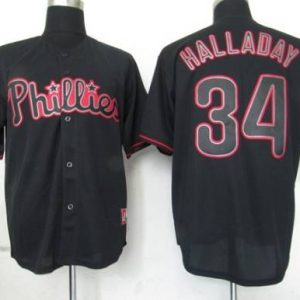 Phillies #34 Roy Halladay Black Fashion Stitched Jersey