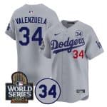 Los Angeles Dodgers #34 Toro Valenzuela Gray 2024 World Series With No. 34 Patch Limited Stitched Jersey