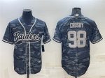 Las Vegas Raiders #98 Maxx Crosby Gray Camo With Patch Cool Base Stitched Baseball Jersey