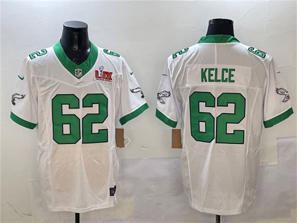 Philadelphia Eagles #62 Jason Kelce White 2025 Super Bowl LIX Patch F.U.S.E. Vapor Untouchable Limited Stitched Jersey