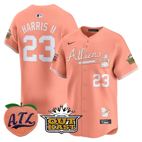 Atlanta Braves #23 Michael Harris II Peach 2024 Atliens Peach With Outkast Patch Vapor Limited Stitched Jersey