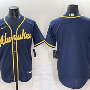 Milwaukee Brewers Blank Navy 2025 With Patch Stitched Jersey