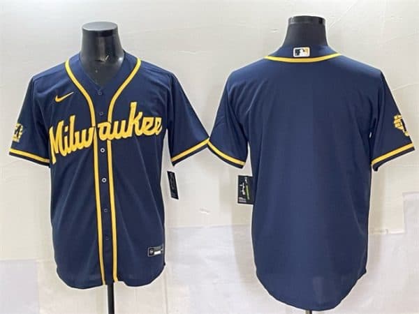 Milwaukee Brewers Blank Navy 2025 With Patch Stitched Jersey