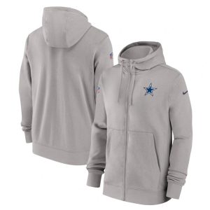 Dallas Cowboys Gray Sideline Club Performance Full-Zip Hoodie