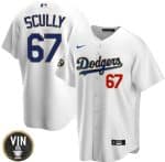 Los Angeles Dodgers #67 Vin Scully 2022 White Vin Scully Patch Cool Base Stitched Jersey