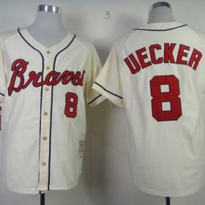 Mitchell And Ness Braves #8 Bob Uecker Stitched Cream Throwback Jersey