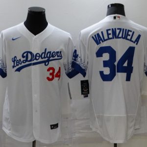 Los Angeles Dodgers #34 Toro Valenzuela 2021 White City Connect Flex Base Stitched Baseball Jersey