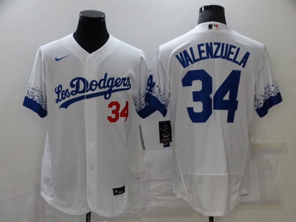 Los Angeles Dodgers #34 Toro Valenzuela 2021 White City Connect Flex Base Stitched Baseball Jersey