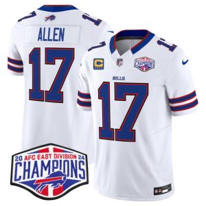 Buffalo Bills #17 Josh Allen White 2024-25 F.U.S.E. AFC East Division Champions With 4-Star C Patch Limited Stitched Jersey