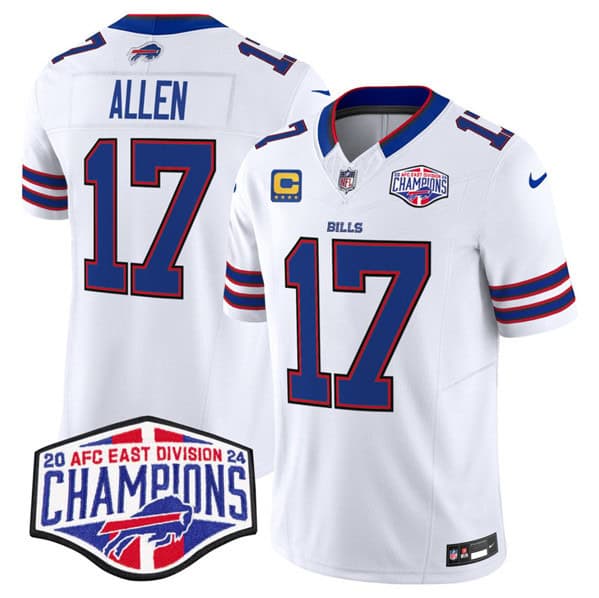 Buffalo Bills #17 Josh Allen White 2024-25 F.U.S.E. AFC East Division Champions With 4-Star C Patch Limited Stitched Jersey