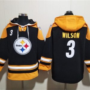 Pittsburgh Steelers #3 Russell Wilson Black Ageless Must-Have Lace-Up Pullover Hoodie