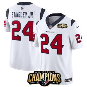 Houston Texans #24 Derek Stingley Jr. White 2023 F.U.S.E. AFC South Champions Patch Vapor Untouchable Limited Stitched Jersey