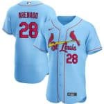 St. Louis Cardinals White #28 Nolan Arenado Blue Flex Base Stitched Jersey