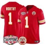 Kansas City Chiefs #1 Xavier Worthy Red F.U.S.E. 2024 AFC West Division Champions Vapor Limited Stitched Jersey