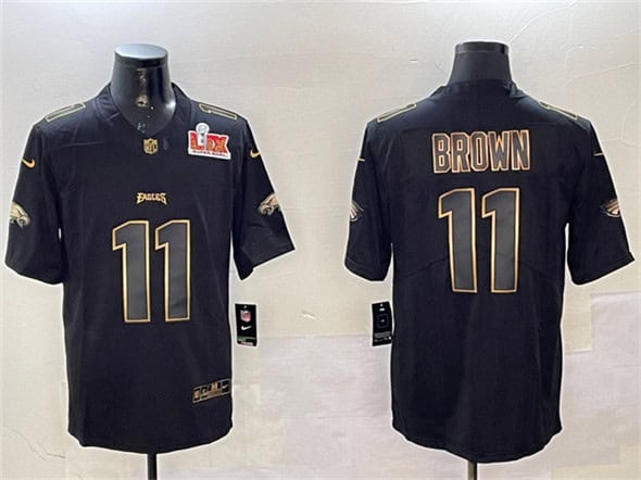 Philadelphia Eagles #11 A. J. Brown Black Gold 2025 Super Bowl LIX Patch Vapor Untouchable Limited Stitched Jersey
