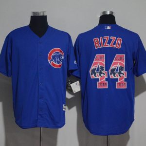 Chicago Cubs #44 Anthony Rizzo Blue Team Logo Print Cool Base Stitched Jersey