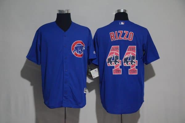 Chicago Cubs #44 Anthony Rizzo Blue Team Logo Print Cool Base Stitched Jersey