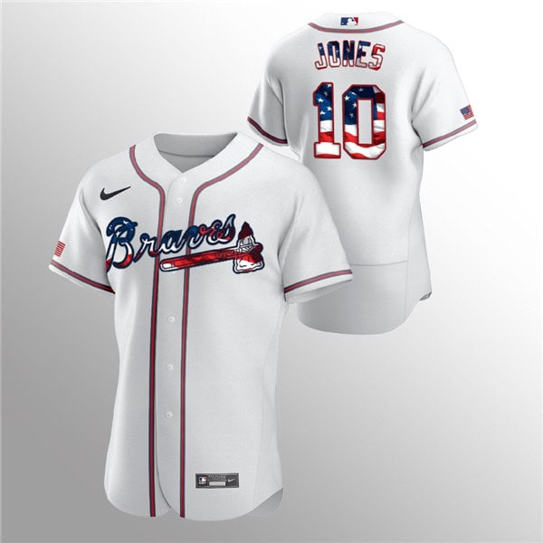 Atlanta Braves White #10 Chipper Jones 2020 Stars Stripes Flex Base Stitched Jersey