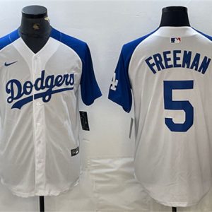 Los Angeles Dodgers #5 Freddie Freeman White Blue Vin Patch Cool Base Stitched Jersey
