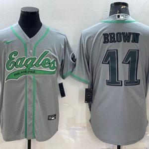 Philadelphia Eagles #11 A. J. Brown Gray With Patch Cool Base Stitched Jersey