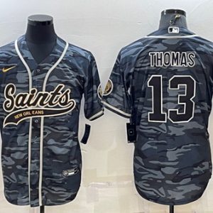 New Orleans Saints #13 Michael Thomas Gray Camo With Patch Cool Base Stitched Baseball Jersey