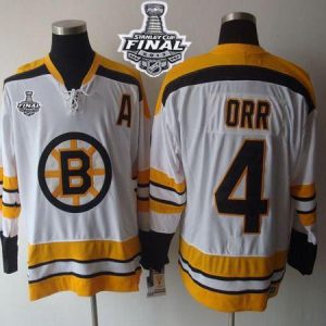 Bruins Stanley Cup Finals Patch #4 Bobby Orr CCM Throwback White Stitched Jersey