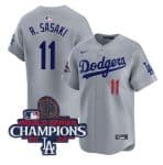 Los Angeles Dodgers #11 Roki Sasaki Gray 2024 World Series Champions Limited Stitched Jersey